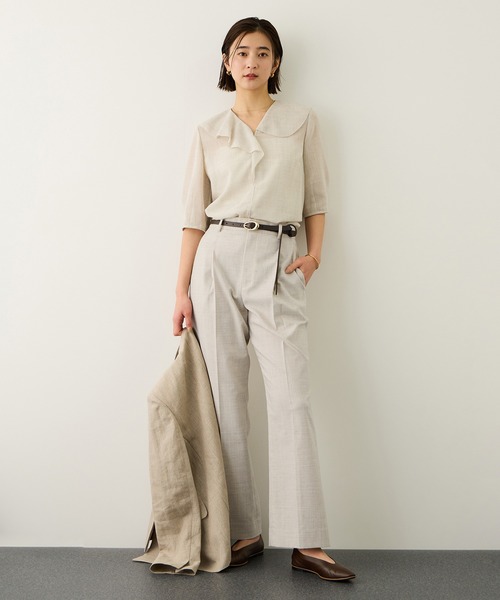 ROPE'(ロペ)の「リネンライクセミフレアパンツ/イージーケア・セットアップ対応(その他パンツ・レディース・ダークブラウン/ベージュ・38/36/40)」の5枚目の写真