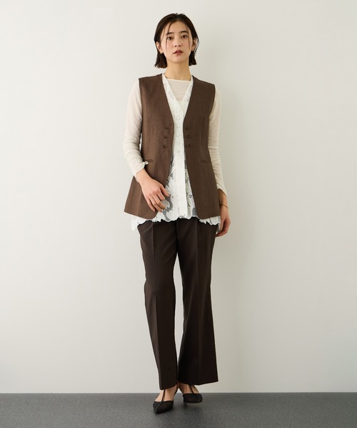 ROPE'(ロペ)の「リネンライクセミフレアパンツ/イージーケア・セットアップ対応(その他パンツ・レディース・ダークブラウン/ベージュ・38/36/40)」の11枚目の写真