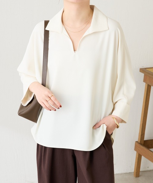 COLLAGE GALLARDAGALANTE（コラージュガリャルダガランテ）の「ジャージスキッパードルマンシャツ/セットアップ可/WEB限定カラー展開（シャツ/ブラウス・レディース・ネイビー/イエロー/ブラック/オフホワイト・FREE）」の10枚目の写真