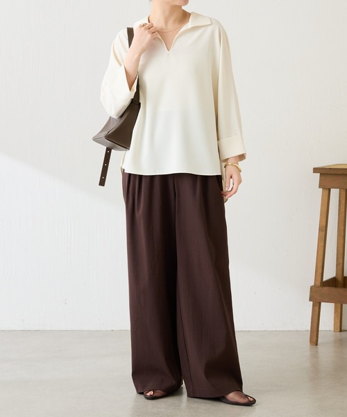 COLLAGE GALLARDAGALANTE（コラージュガリャルダガランテ）の「ジャージスキッパードルマンシャツ/セットアップ可/WEB限定カラー展開（シャツ/ブラウス・レディース・ネイビー/イエロー/ブラック/オフホワイト・FREE）」の5枚目の写真