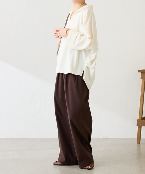 COLLAGE GALLARDAGALANTE（コラージュガリャルダガランテ）の「ジャージスキッパードルマンシャツ/セットアップ可/WEB限定カラー展開（シャツ/ブラウス・レディース・ネイビー/イエロー/ブラック/オフホワイト・FREE）」の11枚目の写真