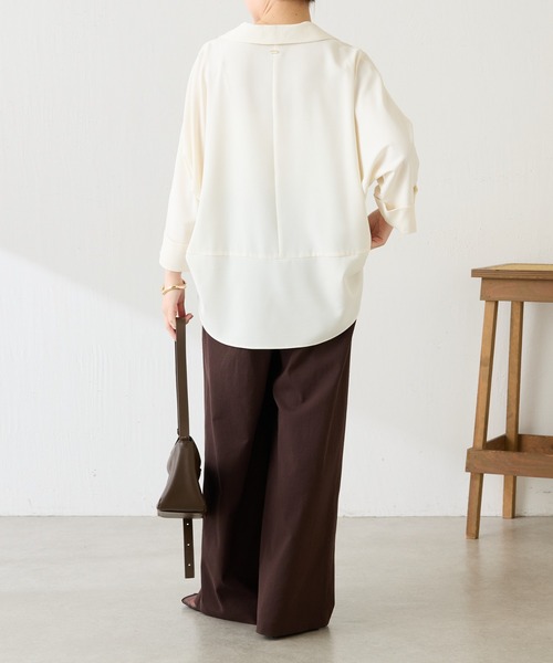 COLLAGE GALLARDAGALANTE（コラージュガリャルダガランテ）の「ジャージスキッパードルマンシャツ/セットアップ可/WEB限定カラー展開（シャツ/ブラウス・レディース・ネイビー/イエロー/ブラック/オフホワイト・FREE）」の13枚目の写真