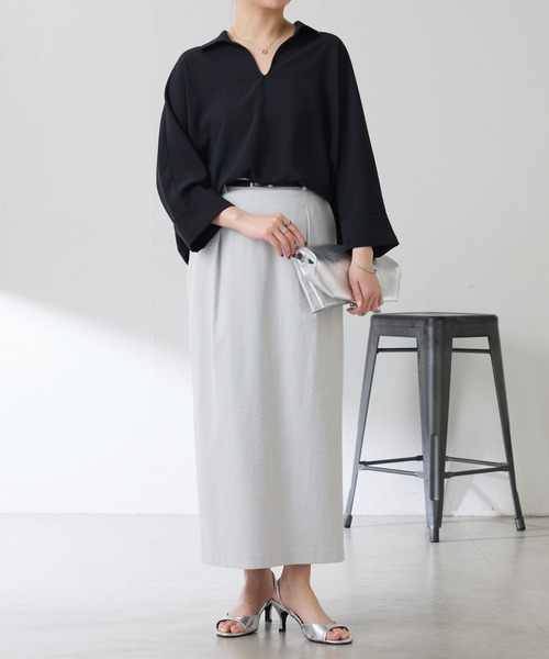 COLLAGE GALLARDAGALANTE（コラージュガリャルダガランテ）の「ジャージスキッパードルマンシャツ/セットアップ可/WEB限定カラー展開（シャツ/ブラウス・レディース・ネイビー/イエロー/ブラック/オフホワイト・FREE）」の15枚目の写真