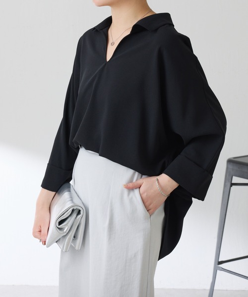 COLLAGE GALLARDAGALANTE（コラージュガリャルダガランテ）の「ジャージスキッパードルマンシャツ/セットアップ可/WEB限定カラー展開（シャツ/ブラウス・レディース・ネイビー/イエロー/ブラック/オフホワイト・FREE）」の17枚目の写真