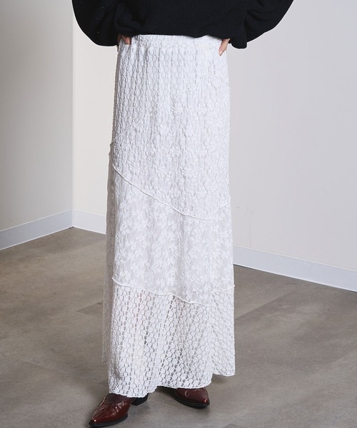 ROSE BUD（ローズバッド）の「PATCHWORK LACE SKIRT（スカート・レディース・ブラック/ホワイト・ONE SIZE）」の2枚目の写真