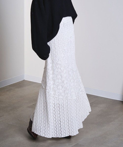 ROSE BUD（ローズバッド）の「PATCHWORK LACE SKIRT（スカート・レディース・ブラック/ホワイト・ONE SIZE）」の4枚目の写真
