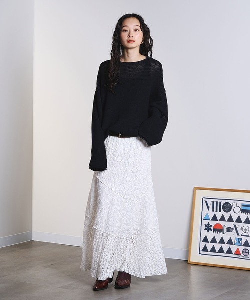ROSE BUD（ローズバッド）の「PATCHWORK LACE SKIRT（スカート・レディース・ブラック/ホワイト・ONE SIZE）」の6枚目の写真