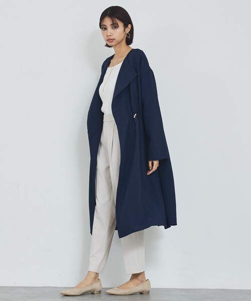 abahouse mavie（アバハウスマヴィ）の「【春アウター】ノーカラーコート/通勤/きれいめ/ロング/セミオケ/春服（ノーカラーコート・レディース・グレイッシュベージュ/ネイビー・フリー）」の12枚目の写真