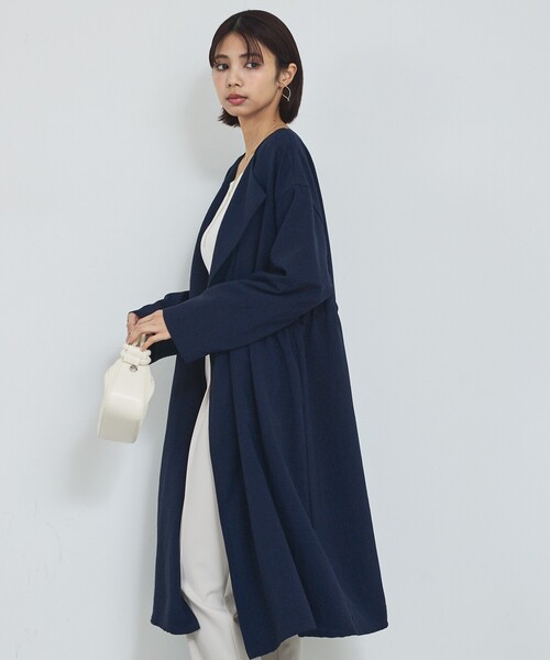 abahouse mavie（アバハウスマヴィ）の「【春アウター】ノーカラーコート/通勤/きれいめ/ロング/セミオケ/春服（ノーカラーコート・レディース・グレイッシュベージュ/ネイビー・フリー）」の14枚目の写真