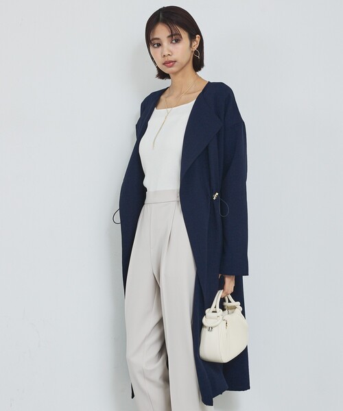 abahouse mavie（アバハウスマヴィ）の「【春アウター】ノーカラーコート/通勤/きれいめ/ロング/セミオケ/春服（ノーカラーコート・レディース・グレイッシュベージュ/ネイビー・フリー）」の16枚目の写真