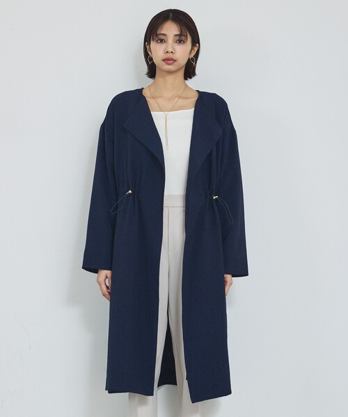 abahouse mavie（アバハウスマヴィ）の「【春アウター】ノーカラーコート/通勤/きれいめ/ロング/セミオケ/春服（ノーカラーコート・レディース・グレイッシュベージュ/ネイビー・フリー）」の18枚目の写真