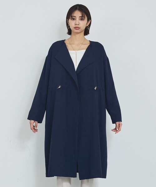 abahouse mavie（アバハウスマヴィ）の「【春アウター】ノーカラーコート/通勤/きれいめ/ロング/セミオケ/春服（ノーカラーコート・レディース・グレイッシュベージュ/ネイビー・フリー）」の19枚目の写真