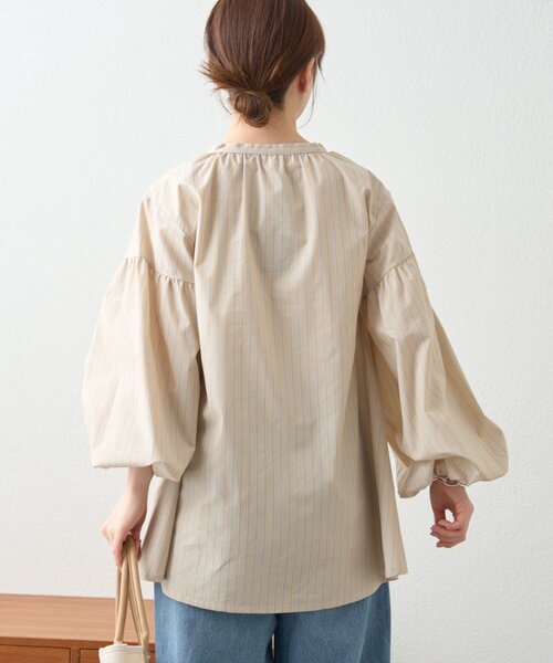 GEVACO(ゲバコ)の「【GEVACO】ボウタイギャザーチュニック(シャツ/ブラウス・レディース・ピンク/ベージュ/ブルー・ONE SIZE)」の7枚目の写真