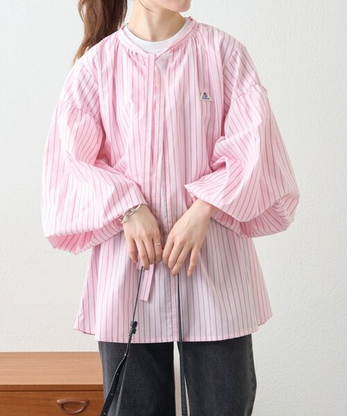 GEVACO（ゲバコ）の「【GEVACO】ストライプ柄ボウタイギャザーチュニックブラウス（シャツ/ブラウス・レディース・ピンク/ベージュ/ブルー・ONE SIZE）」の22枚目の写真