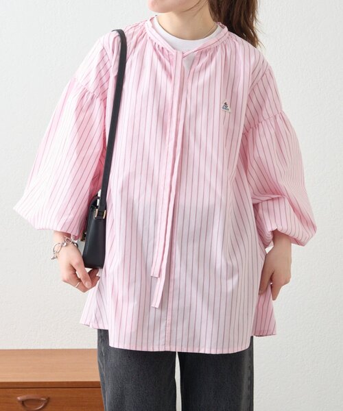 GEVACO（ゲバコ）の「【GEVACO】ストライプ柄ボウタイギャザーチュニックブラウス（シャツ/ブラウス・レディース・ピンク/ベージュ/ブルー・ONE SIZE）」の21枚目の写真