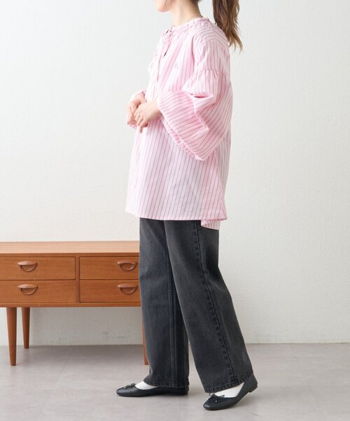 GEVACO（ゲバコ）の「【GEVACO】ストライプ柄ボウタイギャザーチュニックブラウス（シャツ/ブラウス・レディース・ピンク/ベージュ/ブルー・ONE SIZE）」の17枚目の写真