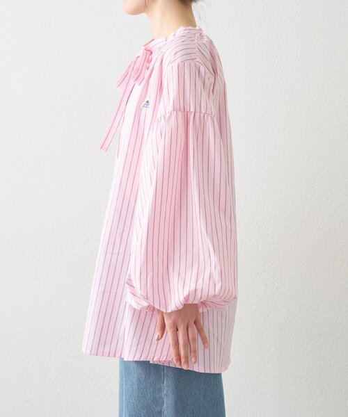 GEVACO（ゲバコ）の「【GEVACO】ストライプ柄ボウタイギャザーチュニックブラウス（シャツ/ブラウス・レディース・ピンク/ベージュ/ブルー・ONE SIZE）」の14枚目の写真