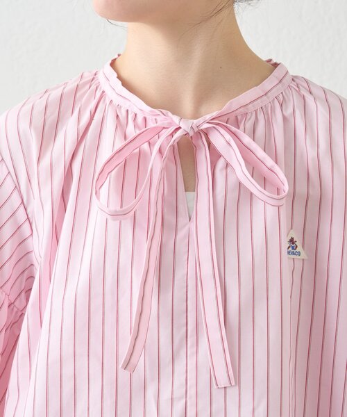 GEVACO（ゲバコ）の「【GEVACO】ストライプ柄ボウタイギャザーチュニックブラウス（シャツ/ブラウス・レディース・ピンク/ベージュ/ブルー・ONE SIZE）」の12枚目の写真