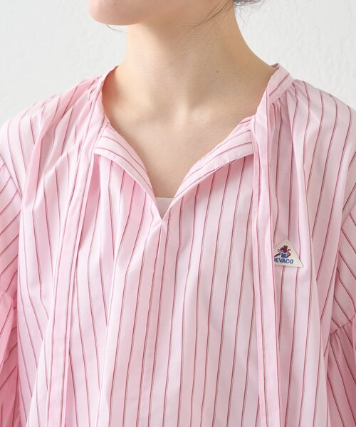 GEVACO（ゲバコ）の「【GEVACO】ストライプ柄ボウタイギャザーチュニックブラウス（シャツ/ブラウス・レディース・ピンク/ベージュ/ブルー・ONE SIZE）」の7枚目の写真