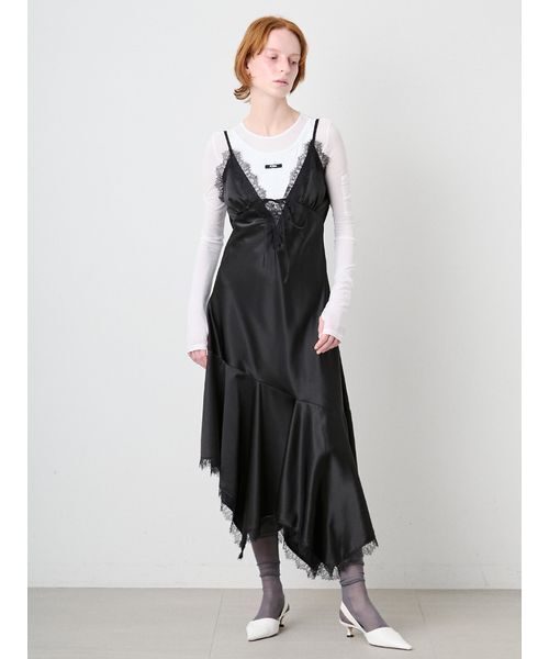 SORIN(ソリン )の「Satin Asymmetry Slip Dress/サテン アシンメトリースリップドレス(ワンピース・レディース・ライトピンク/ブラック/ホワイト・38)」の5枚目の写真
