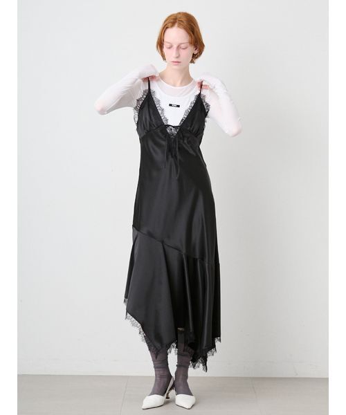 SORIN(ソリン )の「Satin Asymmetry Slip Dress/サテン アシンメトリースリップドレス(ワンピース・レディース・ライトピンク/ブラック/ホワイト・38)」の6枚目の写真