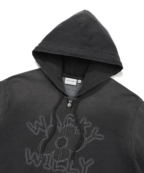 Wacky WiLLy（ワッキーウィリー）の「[GISELLEジゼル着用] WOMEN'S BIG LILY DENIM WASH OVERFIT HOODED ZIP-UP（パーカー・レディース・ダークグレー・FREE）」の4枚目の写真