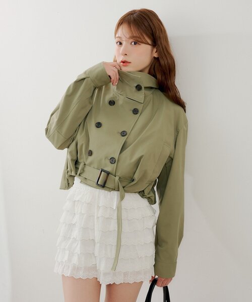 Chico（チコ）の「スタンドネックバルーンショートトレンチコート（トレンチコート・レディース・ベージュ/ライトベージュ/カーキ・FREE）」の9枚目の写真