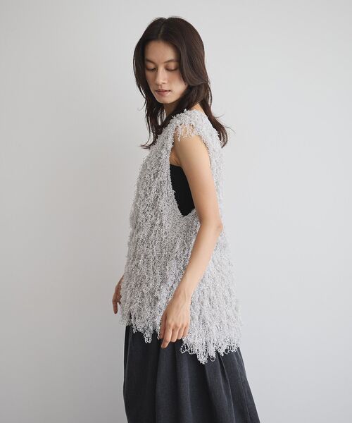 GARAGE OF GOOD CLOTHING（ガレージオブグッドクロージング）の「リボンヤーンVネックベスト（ベスト・レディース・ブラック/ライトグレー/ホワイト・FREE）」の5枚目の写真