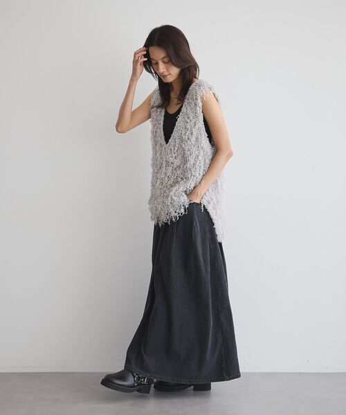 GARAGE OF GOOD CLOTHING（ガレージオブグッドクロージング）の「リボンヤーンVネックベスト（ベスト・レディース・ブラック/ライトグレー/ホワイト・FREE）」の12枚目の写真