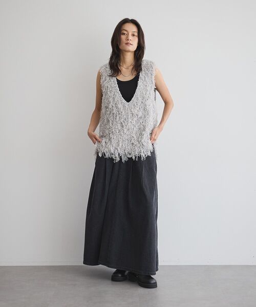 GARAGE OF GOOD CLOTHING（ガレージオブグッドクロージング）の「リボンヤーンVネックベスト（ベスト・レディース・ブラック/ライトグレー/ホワイト・FREE）」の13枚目の写真