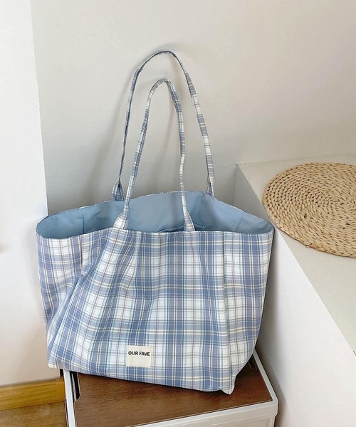Mignonjour(ミニョンジュール)の「Mignonjour/チェック柄リバーシブルトートバッグ M2892(トートバッグ・レディース・ブルー/パープル・FREE)」の3枚目の写真