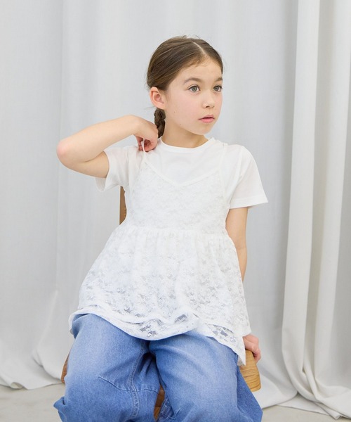 GLOBAL WORK(グローバルワーク)の「トクトク2SETチュニック*半袖/646218(Tシャツ/カットソー・キッズ・オフホワイト/ブラック・130cm/140cm/150cm/160cm)」の1枚目の写真