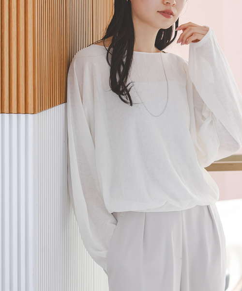 Noble（ノーブル）の「ワイドスリーブ ショートプルオーバー（ニット/セーター・レディース・ピンク/ホワイト/ブラック・FREE）」の2枚目の写真