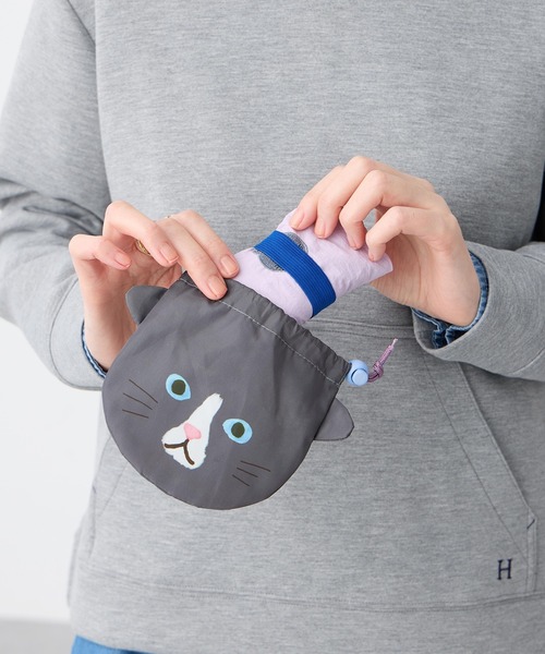 CROSSPLUS ONLINE(クロスプラスオンライン)の「猫巾着エコバック(トートバッグ・レディース・ラベンダー/ライトグリーン・フリー)」の1枚目の写真