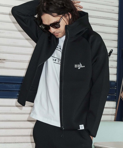No Rain No Rainbow(ノーレインノーレインボー)の「mpa4066-cardboard knit high-neck hoodie with two-tone embroidery ジップパーカー(NR26S-11)(パーカー・メンズ・ネイビー/トップグレー/ブラック・XL/L/M/S)」の10枚目の写真