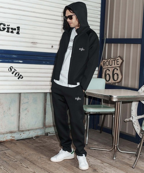No Rain No Rainbow(ノーレインノーレインボー)の「mpa4066-cardboard knit high-neck hoodie with two-tone embroidery ジップパーカー(NR26S-11)(パーカー・メンズ・ネイビー/トップグレー/ブラック・XL/L/M/S)」の12枚目の写真