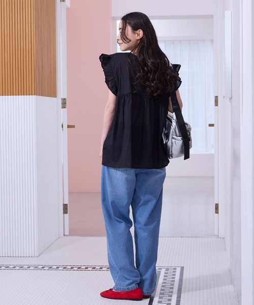 THE CRAFT CREW PRODUCTS(ザクラフトクループロダクツ)の「インドコットン ピンタック フリル フレンチスリーブ ヘンリーブラウス【THE CRAFT CREW PRODUCTS】(シャツ/ブラウス・レディース・イエロー系/ネイビー/ライトブルー/ブラック/ブラウン/レッド/オフホワイト・FREE)」の19枚目の写真