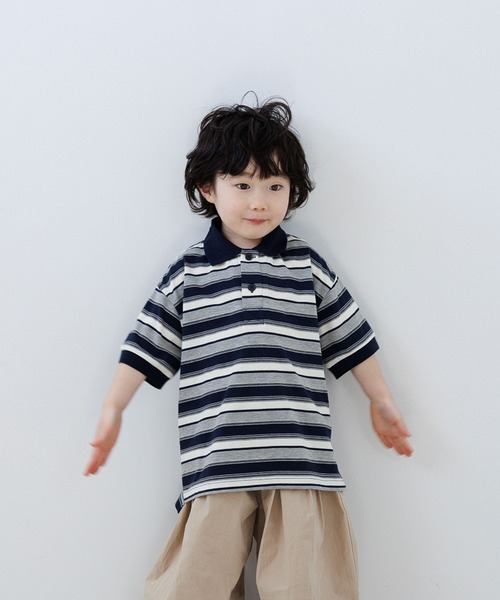 LOWRYS FARM（ローリーズファーム）の「マルチボーダーポロＳＳ　664970（ポロシャツ・キッズ・ベージュ/ネイビー/グリーン・120cm/110cm/150cm/140cm/130cm）」の8枚目の写真