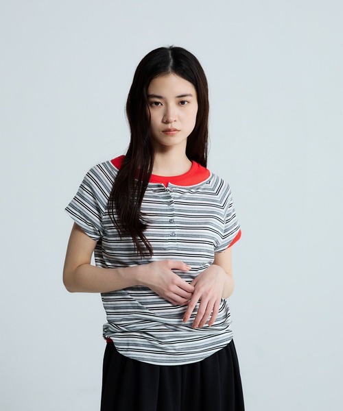 JEANASIS(ジーナシス)の「マルチボーダーヘンリーSS TEE/670824(Tシャツ/カットソー・レディース・ブルー系その他/ホワイト系その他/ブラック系その他・FREE)」の15枚目の写真