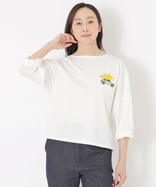 S.ESSENTIALS（エスエッセンシャルズ）の「【AIKO FUKUDAコラボ】刺繍Tシャツ（Tシャツ/カットソー・レディース・ダークネイビー/ホワイト・38）」の2枚目の写真