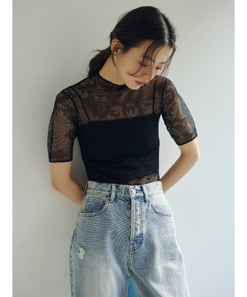 anuans（アニュアンス）の「ニットレースボディスーツ（その他トップス・レディース・ライトベージュ/ブラック・FREE）」の5枚目の写真