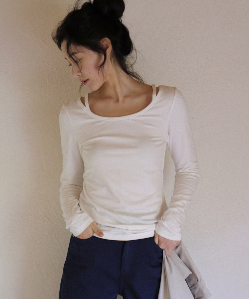 ANDNEEDS(アンドニーズ)の「Soft strap long sleeve (white)(Tシャツ/カットソー・レディース・その他・FREE)」の1枚目の写真