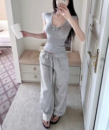 somnium（ソムニウム）の「チェックワイドパンツ / レディース ルーズシルエット イージーパンツ 韓国ファッション（その他パンツ）」