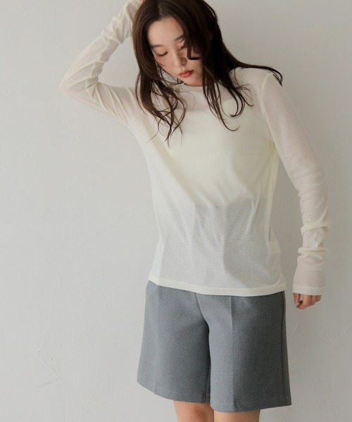 cheriella（シェリエラ）の「【cheriella】ベーシックシアーロングスリーブトップス BASIC SHEER LONG SLEEVE TOP（Tシャツ/カットソー・レディース・ライトブルー/ブラック/イエロー/ライトグレー/オフホワイト・FREE）」の2枚目の写真