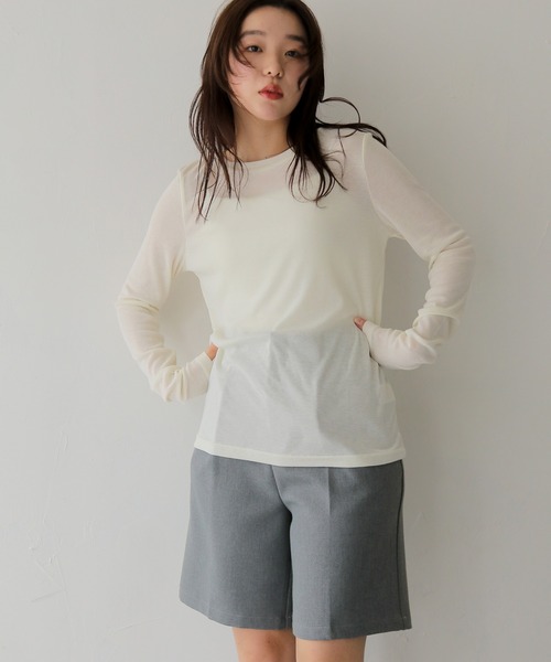 cheriella（シェリエラ）の「【cheriella】ベーシックシアーロングスリーブトップス BASIC SHEER LONG SLEEVE TOP（Tシャツ/カットソー・レディース・ライトブルー/ブラック/イエロー/ライトグレー/オフホワイト・FREE）」の6枚目の写真