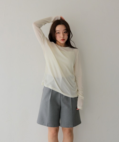 cheriella（シェリエラ）の「【cheriella】ベーシックシアーロングスリーブトップス BASIC SHEER LONG SLEEVE TOP（Tシャツ/カットソー・レディース・ライトブルー/ブラック/イエロー/ライトグレー/オフホワイト・FREE）」の14枚目の写真