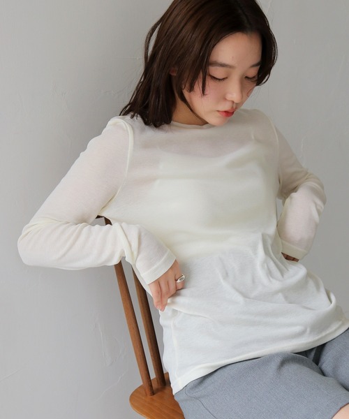 cheriella（シェリエラ）の「【cheriella】ベーシックシアーロングスリーブトップス BASIC SHEER LONG SLEEVE TOP（Tシャツ/カットソー・レディース・ライトブルー/ブラック/イエロー/ライトグレー/オフホワイト・FREE）」の15枚目の写真