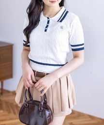 clear | 配色ケーブル半袖ポロニット［骨格ストレート / 細見え / きれいめカジュアル］(ニット/セーター)