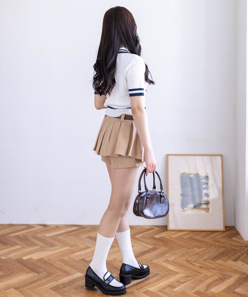 clear（クリア）の「配色ケーブル半袖ポロニット［骨格ストレート / 細見え / きれいめカジュアル］（ニット/セーター・レディース・ネイビー/オフホワイト/サックスブルー/ピンク・F）」の6枚目の写真