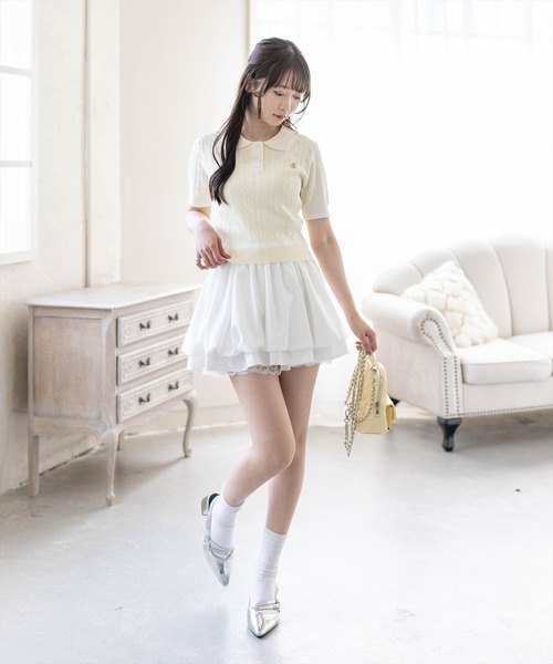 clear（クリア）の「配色ケーブル半袖ポロニット［骨格ストレート / 細見え］（ニット/セーター・レディース・ネイビー/オフホワイト/サックスブルー/ピンク/イエロー系その他・F）」の12枚目の写真